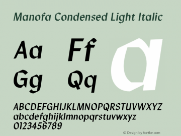 Manofa Condensed Light Italic Version 1.000;PS 001.000;hotconv 1.0.88;makeotf.lib2.5.64775图片样张