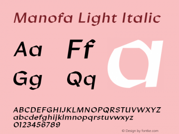 Manofa Light Italic Version 1.000;PS 001.000;hotconv 1.0.88;makeotf.lib2.5.64775图片样张