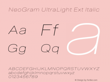 NeoGram UltraLight Ext Italic Version 2.000 July 2021图片样张