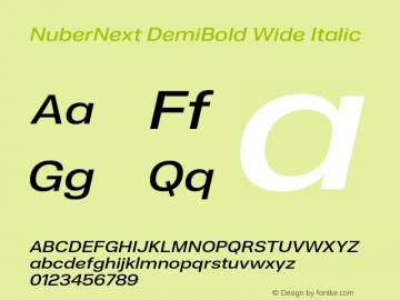 NuberNext DemiBold Wide Italic Version 001.002 February 2020图片样张