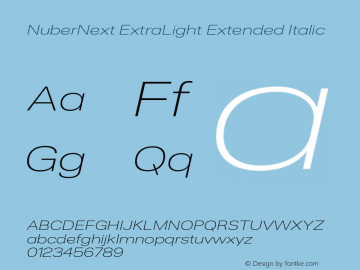 NuberNext ExtraLight Extended Italic Version 001.002 February 2020图片样张