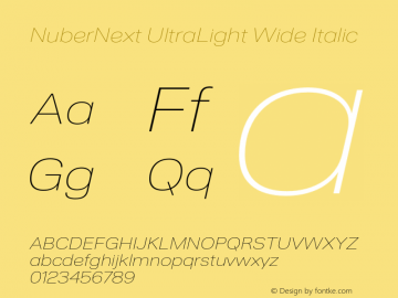 NuberNext UltraLight Wide Italic Version 001.002 February 2020图片样张