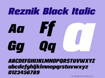 Reznik Black Italic Version 1.001;PS 001.001;hotconv 1.0.70;makeotf.lib2.5.58329图片样张