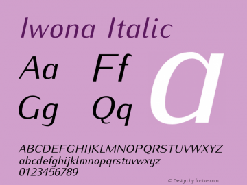 Iwona Italic Version 1.011;PS 0.98;Core 1.0.38;makeotf.lib1.6.5960 Font Sample