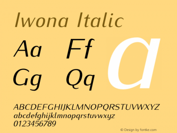 Iwona Italic Version 1.011;PS 0.98;Core 1.0.38;makeotf.lib1.6.5960 Font Sample
