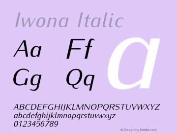 Iwona Italic Version 1.000;PS 0.995;hotconv 1.0.49;makeotf.lib2.0.14853 Font Sample