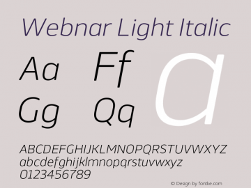 Webnar Light Italic Version 1.000;PS 001.000;hotconv 1.0.70;makeotf.lib2.5.58329图片样张