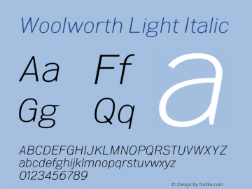 Woolworth Light Italic Version 2.000 Mar 2022图片样张