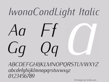 IwonaCondLight Italic Version 1.011;PS 0.98;Core 1.0.38;makeotf.lib1.6.5960 Font Sample