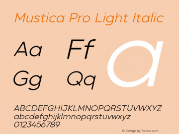 Mustica Pro Light Italic Version 1.1.4.2图片样张