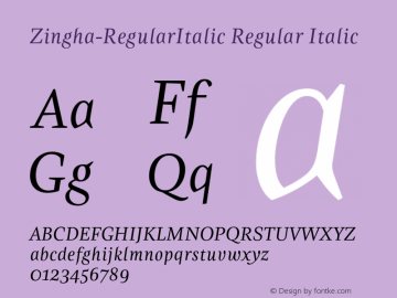 Zingha-RegularItalic Regular Italic 001.000 Font Sample