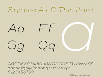 Styrene A LC Thin Italic Version 1.1 2016图片样张