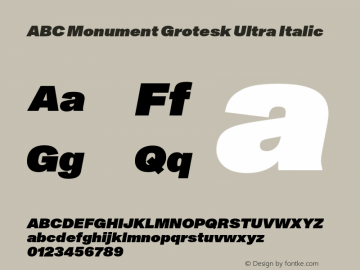 ABCMonumentGrotesk-UltraItalic Version 2.000图片样张