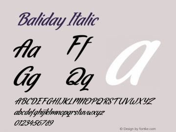 Baliday Italic Version 1.00;May 28, 2020;FontCreator 12.0.0.2563 64-bit图片样张