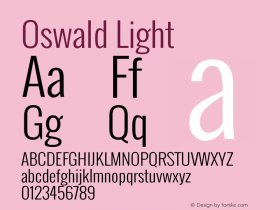 Oswald Light Version 2.002; ttfautohint (v0.92.18-e454-dirty) -l 8 -r 50 -G 200 -x 0 -w 