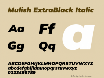 Mulish ExtraBlack Italic Version 3.603; ttfautohint (v1.8.3)图片样张