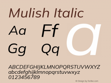 Mulish Italic Version 3.603; ttfautohint (v1.8.3)图片样张