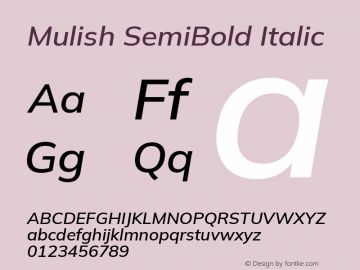 Mulish SemiBold Italic Version 3.603; ttfautohint (v1.8.3)图片样张