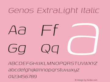 Genos ExtraLight Italic Version 1.010; ttfautohint (v1.8.3)图片样张