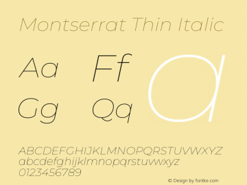 Montserrat Thin Italic Version 8.001图片样张