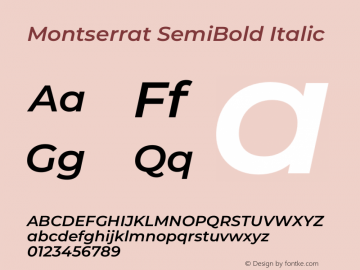 Montserrat SemiBold Italic Version 8.001图片样张