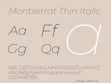 Montserrat Thin Italic Version 8.001图片样张