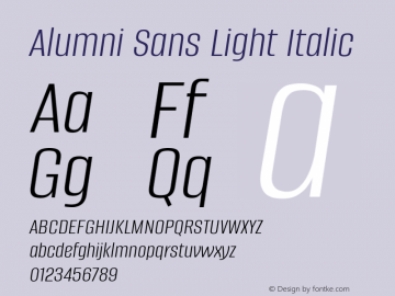 Alumni Sans Light Italic Version 1.016; ttfautohint (v1.8.3)图片样张