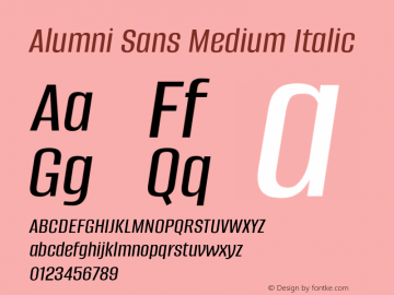 Alumni Sans Medium Italic Version 1.016; ttfautohint (v1.8.3)图片样张