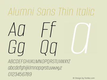 Alumni Sans Thin Italic Version 1.016; ttfautohint (v1.8.3)图片样张