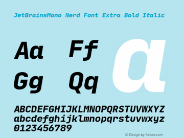 JetBrains Mono ExtBd Ita Nerd Font Complete Version 1.000; ttfautohint (v1.8.3)图片样张