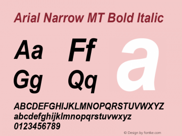 Arial Narrow MT Bold Italic Version 2.0 - June 6, 1995图片样张