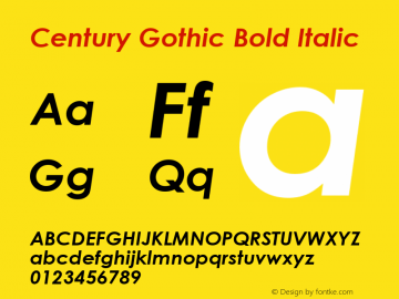 Century Gothic Bold Italic Version 2.0 - May 17, 1996图片样张