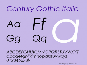Century Gothic Italic Version 2.0 - May 17, 1996图片样张