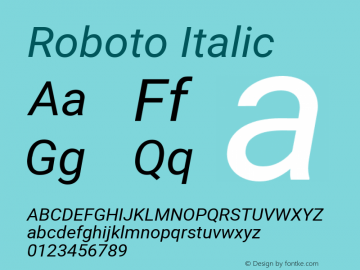 Roboto Italic Version 2.000980; 2014图片样张