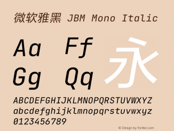 微软雅黑 JBM Mono Italic Version 2.242图片样张