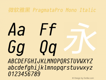 微软雅黑 PragmataPro Mono Italic Version 0.822图片样张