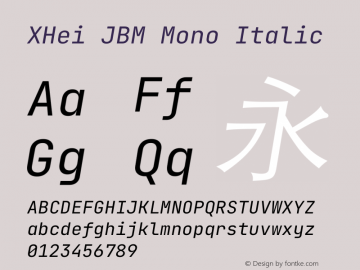 XHei JBM Mono Italic Version 2.242图片样张