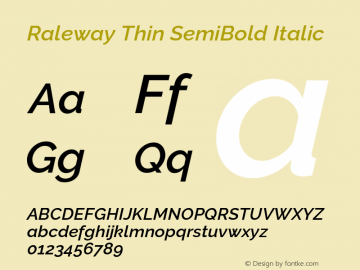 Raleway Thin SemiBold Italic Version 4.026图片样张