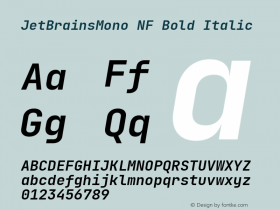 JetBrains Mono Bold Italic Nerd Font Complete Windows Compatible Version 2.251; ttfautohint (v1.8.3);Nerd Fonts 2.1.0图片样张