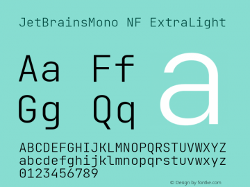 JetBrains Mono ExtraLight Nerd Font Complete Windows Compatible Version 2.251; ttfautohint (v1.8.3);Nerd Fonts 2.1.0图片样张