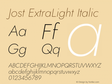 Jost ExtraLight Italic Version 3.7图片样张