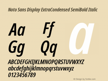 Noto Sans Display ExtraCondensed SemiBold Italic Version 2.008图片样张