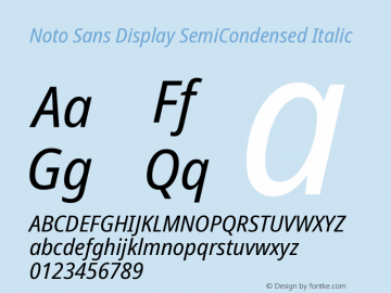 Noto Sans Display SemiCondensed Italic Version 2.007; ttfautohint (v1.8) -l 8 -r 50 -G 200 -x 14 -D latn -f none -a qsq -X 