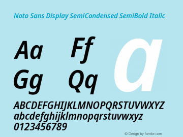 Noto Sans Display SemiCondensed SemiBold Italic Version 2.008图片样张