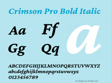 Crimson Pro Bold Italic Version 1.003; ttfautohint (v1.8.3)图片样张