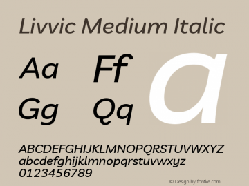 Livvic Medium Italic Version 1.001; ttfautohint (v1.8.2)图片样张