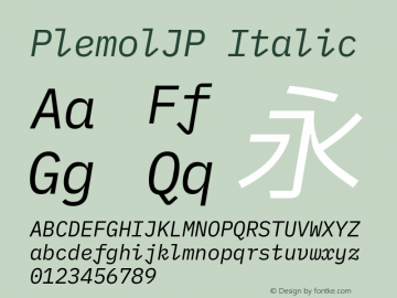 PlemolJP Italic Version 1.2.5 ; ttfautohint (v1.8.4.7-5d5b) -l 6 -r 45 -G 200 -x 14 -D latn -f none -a nnn -W -X 