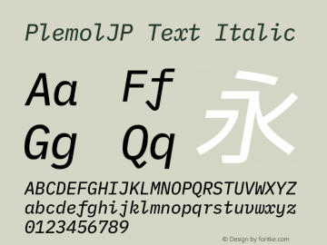 PlemolJP Text Italic Version 1.2.5 ; ttfautohint (v1.8.4.7-5d5b) -l 6 -r 45 -G 200 -x 14 -D latn -f none -a nnn -W -X 