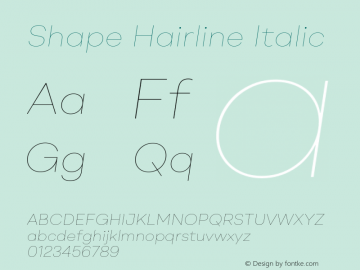 Shape Hairline Italic Version 1.000图片样张