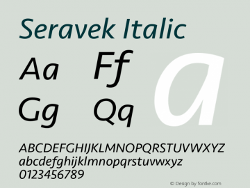 Seravek Italic Version 1.000;PS 1.0;hotconv 1.0.88;makeotf.lib2.5.647800图片样张